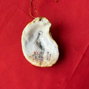 Handcrafted Oyster Shell White Pelican with Christmas Lights Holiday Ornament
